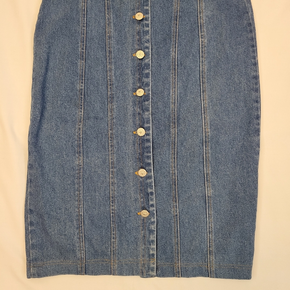 TRUE BLUE Denim Blue Jean Maxi Dress Vintage 90s y2k Western 100% Cotton Size M - Picture 3 of 15